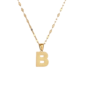 Golden stainless steel necklace featuring a letter B pendant with honeycomb texture
