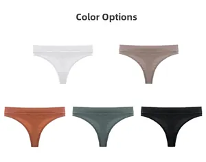 Color display of high cut ribbed cotton thongs in white, taupe, terracotta, sage and black