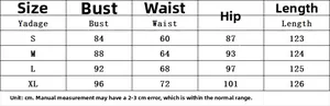 Detailed size chart for the backless floral dress showing measurements from S to XL