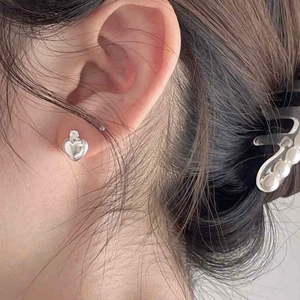 Minimalist 925 sterling silver heart stud earrings with sparkling cubic zirconia inlay