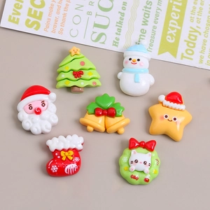 Christmas Resin Flatback Charms Cute Cartoon Santa Snowman Tree Cat Wreath For DIY Crafts Jewelry Making Hair Accessories