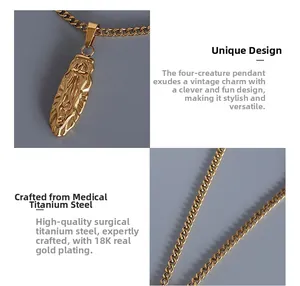 Detail view of 18K gold plated surgical titanium steel necklace with Cuban chain