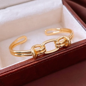Dettaglio del bracciale rigido placcato oro 18K con maglie ovali su scatola