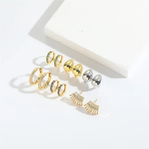 Water droplets stud earrings with colorful zircon inlays in gold and silver plating