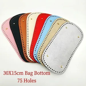 30x15cm PU leather crochet bag base with 75 holes and gold metal feet in various colors