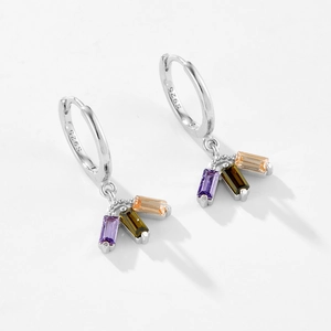 925 sterling silver geometric hoop earrings with colorful rectangle zircon crystals