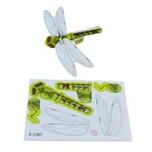 3D dragonfly foam puzzle kit showing pre-cut pieces and assembled insect toy model