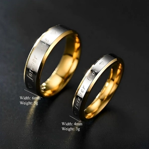 Forever Love couple rings set in two-tone gold and silver titanium steel for lovers