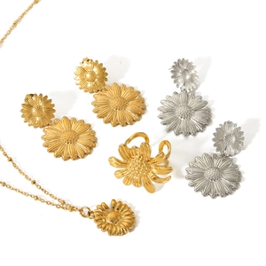 18K gold and silver sunflower jewelry set with necklace, ring and earrings for women