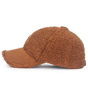 Deep brown teddy fleece baseball cap for women, warm winter fashion accessory