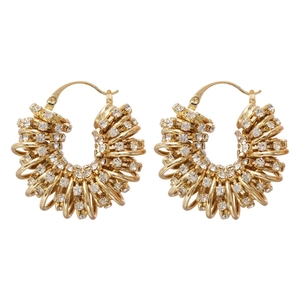 Elegant gold-plated U-shaped hoop earrings with sparkling crystal rhinestones design