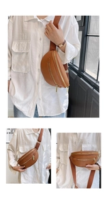 Sac banane en cuir marron avec zips dorés montré sous différents angles et gros plans de face