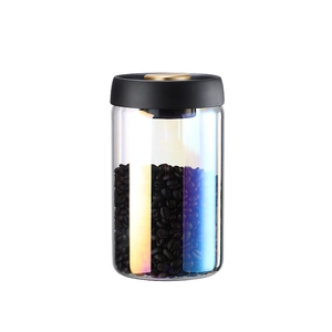 Vacuum sealed borosilicate glass coffee bean jar with colorful iridescent finish