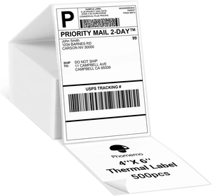 Macro view of Phomemo 4x6 fan-fold thermal labels for shipping and logistics