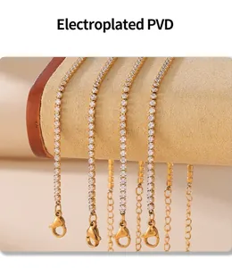 Macro detail of gold PVD plated tennis bracelets with sparkling zircons on a soft display