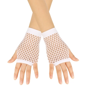 Short white fishnet fingerless gloves with elastic mesh for dance performances
