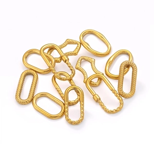Golden oval stainless steel earring connectors and textured jewelry DIY making components