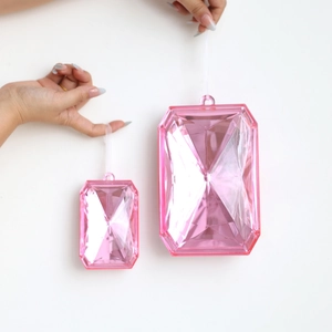 Pink faceted acrylic gemstone ornaments in two sizes for Christmas tree decorations