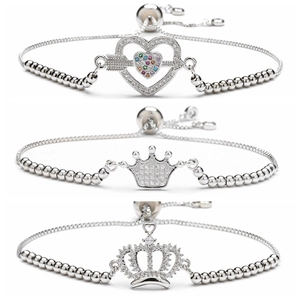 Adjustable Bolo Bracelet Copper Cubic Zirconia Heart Crown Airplane Tree Of Life Hamsa Hand Jewelry For Women