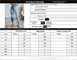 Tabella taglie dettagliata per jeans dritti da donna con misure dalla S alla XXL