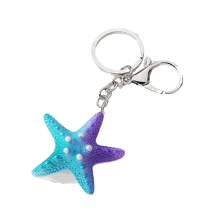 Creative resin starfish keychain with blue purple gradient and silver metal lobster clasp