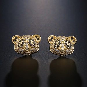 18K gold plated panda stud earrings with sparkling black and white cubic zirconia crystals