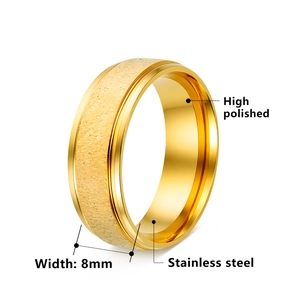 8mm gold brushed stainless steel ring with high polished inner band for men and women