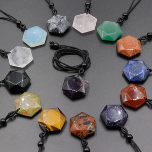 Natural crystal hexagon star pendants in amethyst and quartz with woven cord