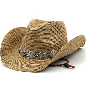 Cappello Da Cowboy In Paglia A Tesa Larga Cappello Da Sole Con Fascia In Metallo E Cordino Antivento
