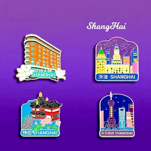 Shanghai Landmark Enamel Pin Zinc Alloy City Souvenir Badge Oriental Artificial Pearl Tower Wukang Building Yu Garden The Bund Decorative Jewelry Travel Gift