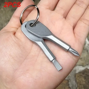 Set di 2 portachiavi cacciavite portatili in metallo con teste piatte e a croce argento