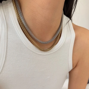 Stainless Steel Mesh Woven Necklace Retro Personalized Hip Hop Flat Snake Chain Choker For Women