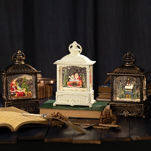 Vintage Christmas snow globe lanterns with Santa and LED light for festive home decoration