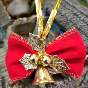 Ciondolo a Fiocco di Natale in Velluto Rosso Con Campana Bordo Tagliacuci Oro Ornamento da Appendere per Albero di Natale
