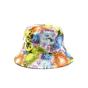 Reversible bucket hat featuring cyber punk digital print with gears and bright colors