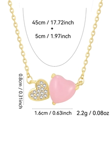 Detailed view of S925 silver double heart necklace with size and weight dimensions