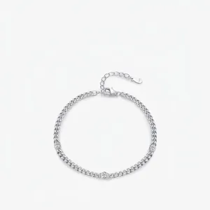 Moissanite Bracelet 925 Sterling Silver Curb Chain D Color VVS1 Bezel Set Adjustable Fashion Jewelry Women