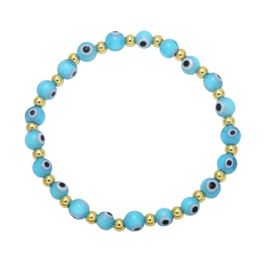Handmade Evil Eye beaded bracelet with blue charms and golden beads for women