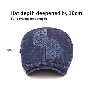 Vintage navy blue washed denim ivy cap for men and women with 10cm depth design