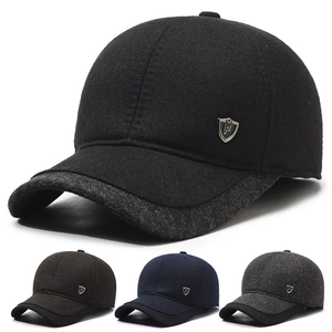 Men Winter Baseball Cap With Ear Flaps Thermal Warm Woolen Herringbone Outdoor Windproof Sport Hat