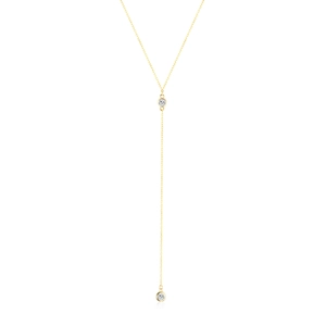 Elegant 925 sterling silver gold-plated Y-shaped necklace with sparkling round zircon stones
