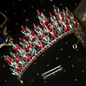 Luxury Christmas crown with red and green rhinestones on a starry dark background