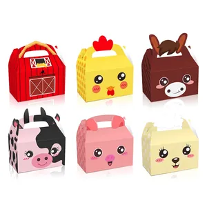 Farm Animal Theme Gift Boxes Paper Handheld Barn Cow Pig Chicken Sheep Horse Design Kids Birthday Party Favors