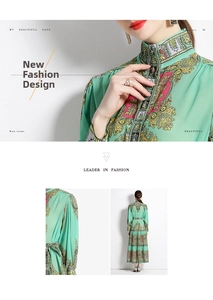 Vue détaillée d'une robe vintage vert menthe avec motif paisley et jupe à volants