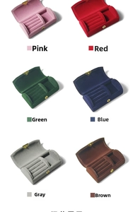 Velvet travel jewelry boxes in six colors with interior slots for rings and earrings