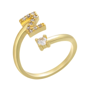 Gold open ring featuring a micro-paved letter Z with sparkling cubic zirconia stones