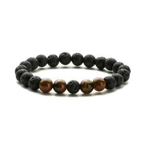 8mm tiger eye and black lava stone bead bracelet for energy on a white background