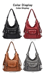 Detail view of large tote bags in four colors with vintage oil wax PU leather texture