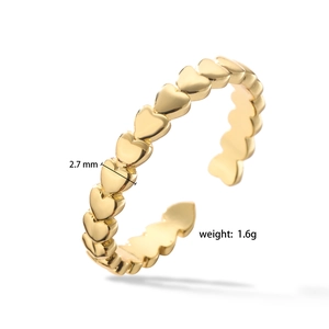Adjustable gold heart-shaped ring with 2.7mm wide hollow pattern for women