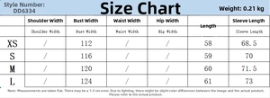 Detailed size chart for women's satin shirt showing bust, length, and sleeve measurements